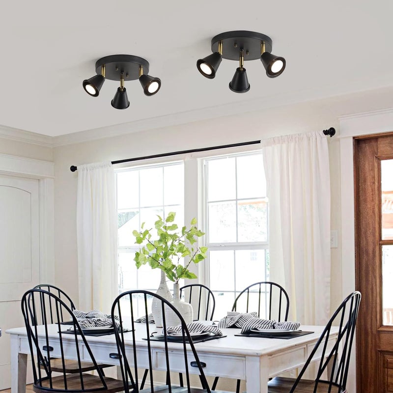 SEEBLEN 3-Light Industrial Directional Track Lighting, Adjustable Round Ceiling Spotlight, Morden Black Flush Mount Kitchen Light for Kitchen,Hallway,Dining Room,Porch,Office.Gu10 Bulbs Included - Image 5